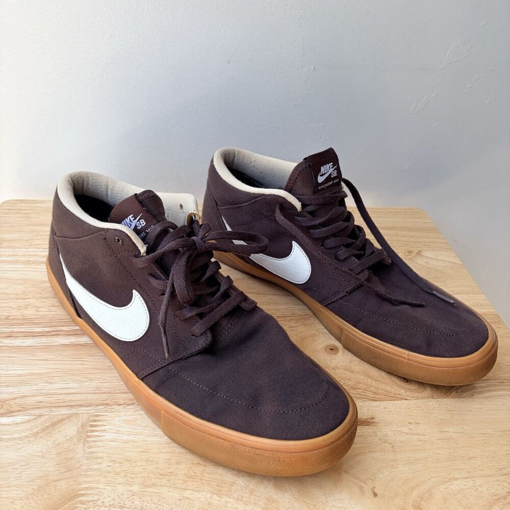 Nike SB Portmore II Mid Canvas Mens 10.5 Brown Gum Skate Shoes AQ7728-200